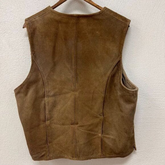 First Men's Genuine Leather Vest Jacket Front Button V Neck Brown Size X Large - Picture 8 of 8